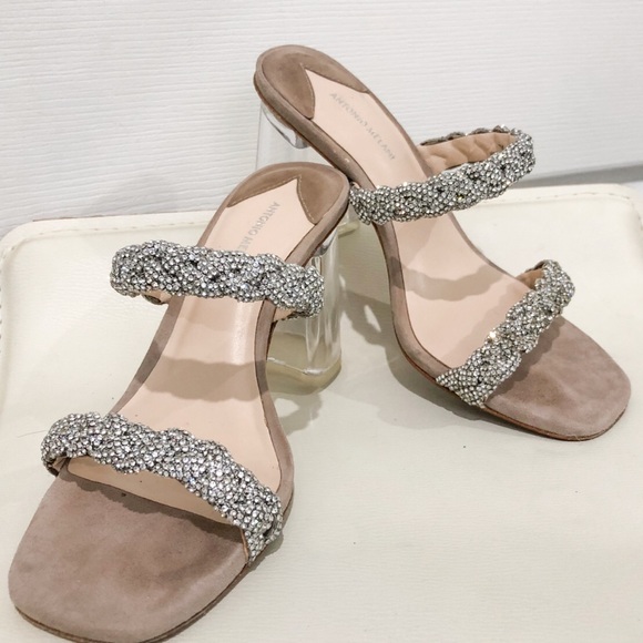 ANTONIO MELANI Shoes - ANTONIO MELANI Brea Rhinestone Embellished Gilded Grey Heel Sandals